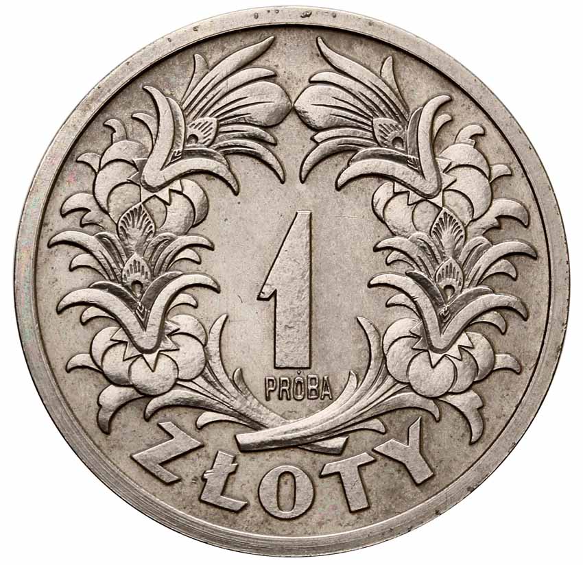 II RP 1 złoty 1929, PRÓBA, nikiel z kolekcji Włodzimierza Głuchowskiego